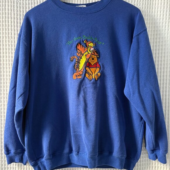 Vtg 90s Winnie-the-Pooh Tigger embroidered royal blue crewneck sweatshirt XL - Picture 1 of 5